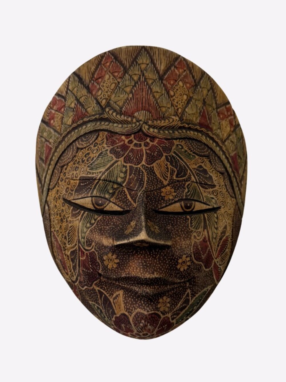 Vintage Indonesian Wooden Mask Hand Carved Painted Bali Tribal Wall Decor
